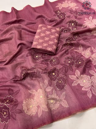 New Wedding Wear Dark Pink Color Soft Cotton Aari Work n Gota Mirror Work Fancy Designer Saree