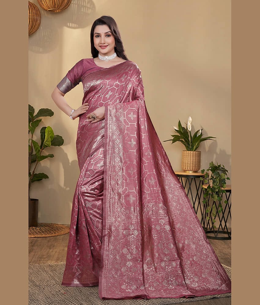 NENCY FASHION Silk Woven Banarasi saree With Unstitched Blouse Piece ( Pink )
