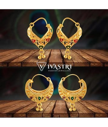 VIVASTRI Golden Chandbalis Earrings ( Pack of 2 ) - Golden