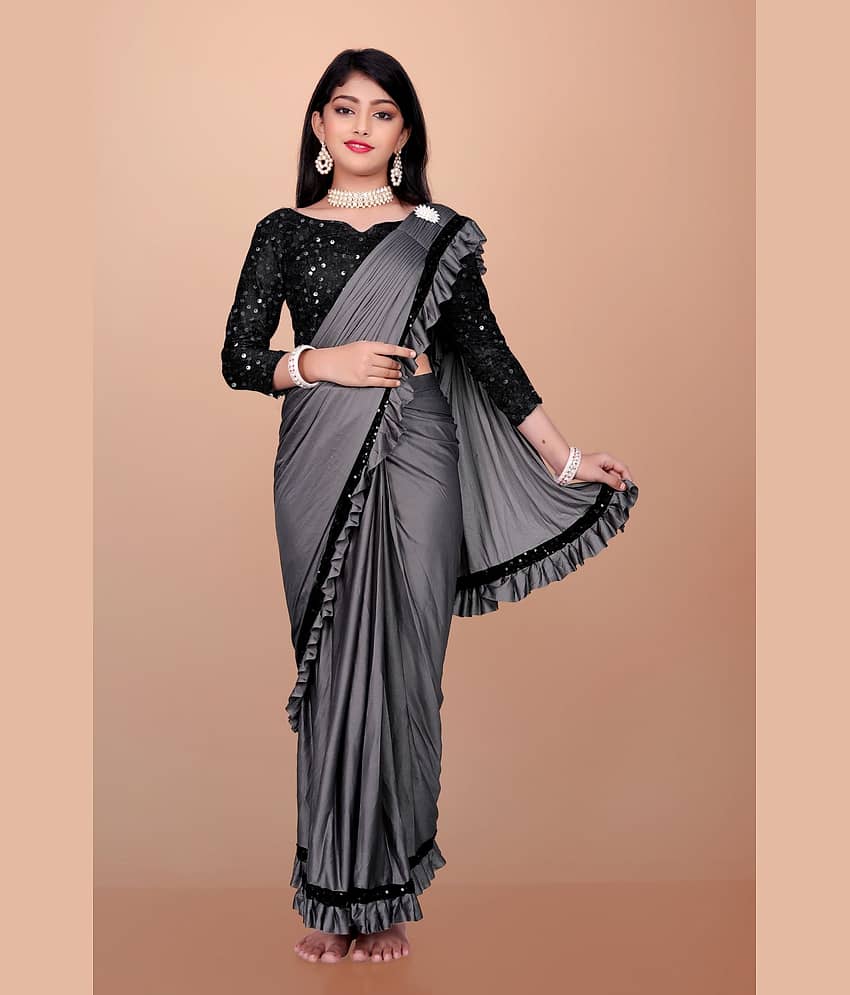 Aika - Pink Lycra Girls Saree ( Pack of 1 )