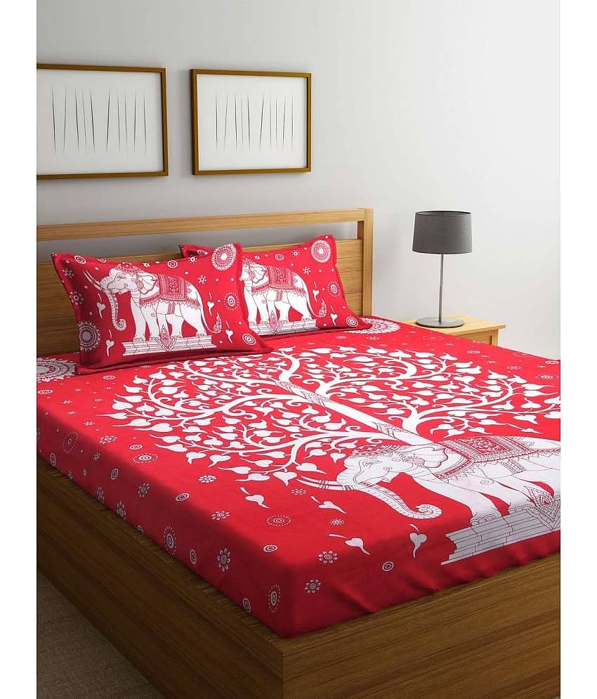 Uniqchoice Cotton 1 Double Bedsheet with 2 Pillow Covers ( Red )