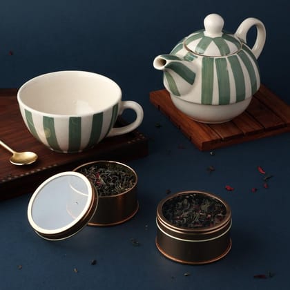 Eyaas Tea Pot with Cup And Hibiscus Mint Green Teas 40 gms Gift Set