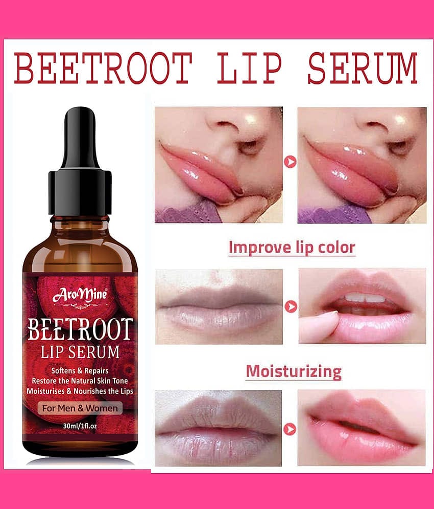 Aromine Beetroot Lip Serum - For Glossy, Shiny & Soft Lips Moisturizing & Nourishing) Men & Women Face Serum 30 mL