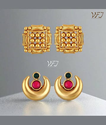 Vighnaharta Golden Stud Earrings ( Pack of 2 )