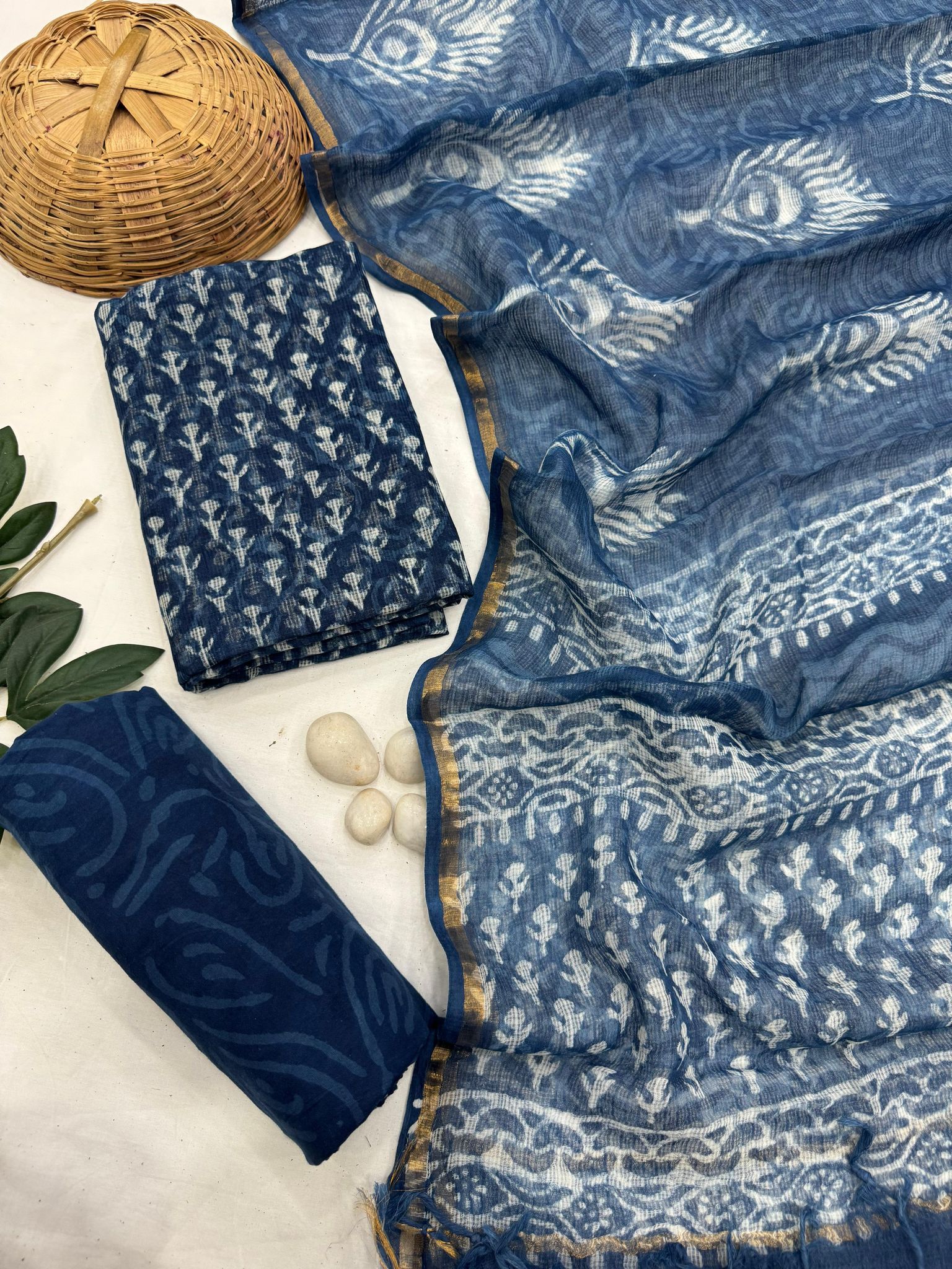 Indigo Dabu Print Kota Suit