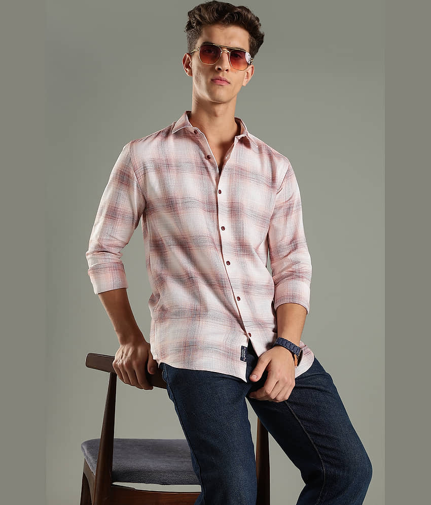 Paul Street 100% Cotton Regular Fit Checks Full Sleeves Men's Casual Shirt - Pink ( Pack of 1 )