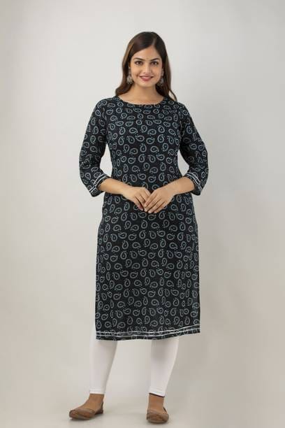 Women Printed Viscose Rayon A-line Kurta  (Black)