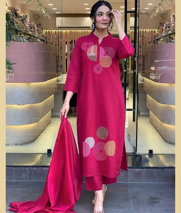 kedar fab Women Rayon Embroidered Straight Kurti With Pants ( Pink )