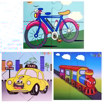Toyjos Vehicle Themed Wooden Puzzle Set | 2-5 Years Children Educational Jigsaw Puzzle Toy | Early Learning Cognitive Skill Development Jigsaw Game Toy Birthday Gift for Boys, Girls (Set of 3, 20 Pcs)