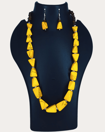 Resin Nugget Bead Boho Gypsy Banjara Necklace Set-Yellow
