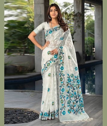 Satrani Cotton Woven Saree With Unstitched Blouse Piece ( Beige )