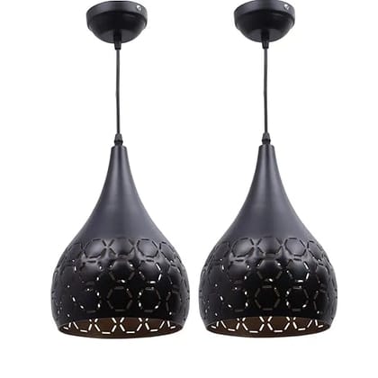 ELIANTE Black Metal Hanging Lights for Home, Office, Bedroom, Drawing Room & Lobby- -Belon-Big-BK+GD-2pc | 3 Years Warranty | Free - LED LAMP