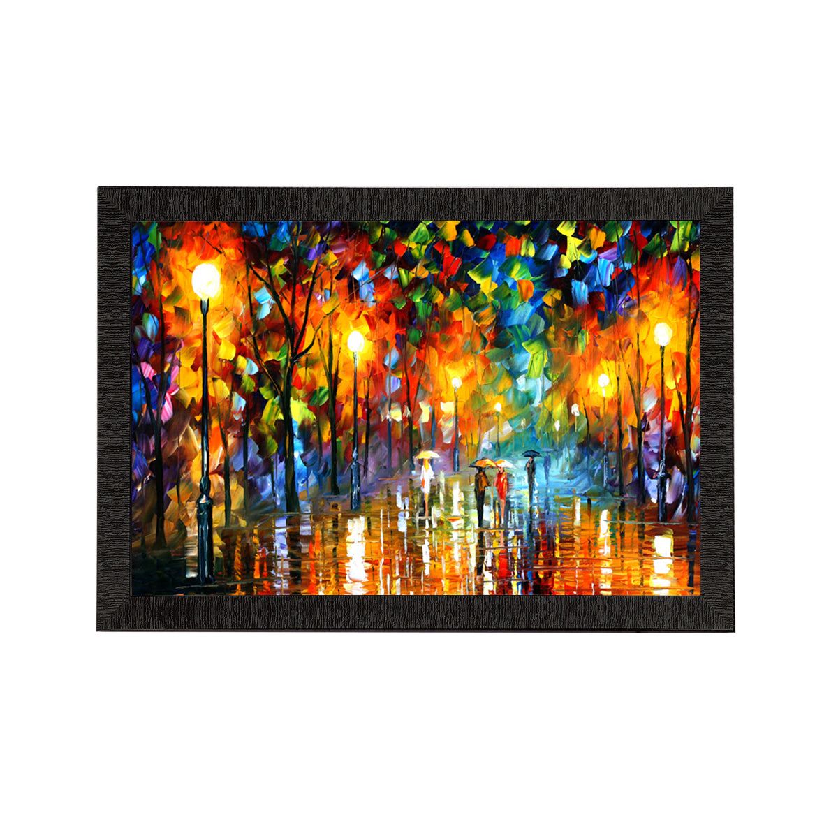 Loving Couple Under Umbrella in rain Satin Matt Texture UV Art Painting