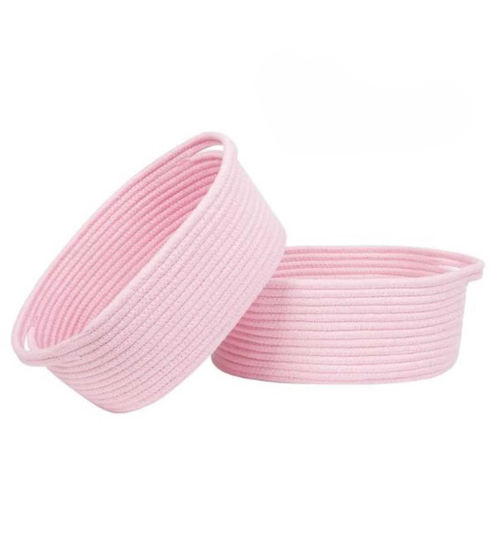 Generic Cotton 10x7x4 Inch2 Pcs Oval Storage Basket For Clothes (Pink)-PID66452