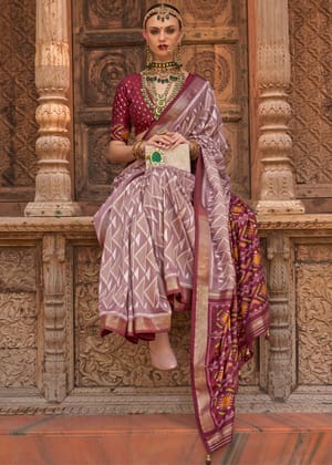 Mauve Purple Printed Patola Silk Saree