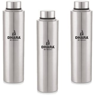 Dhara Stainless Steel Everfresh Fridge Water Bottle Silver Pack of 3 Pieces 1000 ml Each