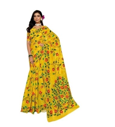 DARSHANS Women's Georgette Printed Saree With Unstitched Blouse 5.5Mtr (Yellow)-PID65160 DARSHANS Women's Georgette Printed Saree With Unstitched Blouse 5.5Mtr (Yellow)-PID65160