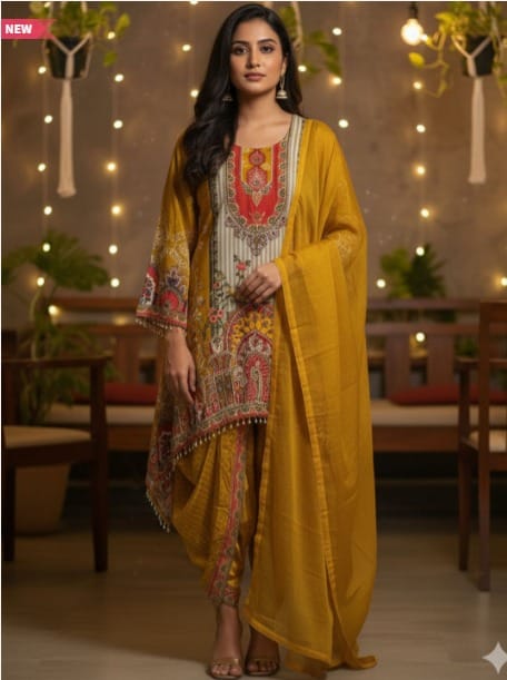 PIRRA DESIGNS Ethnic Motifs Printed Thread Work Silk Crepe Kurta with Dhoti Pants & With