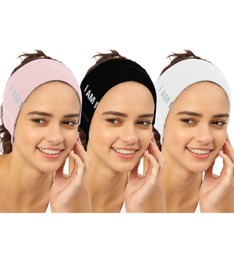 FREECULTR Unisex Bamboo Bandana, Anti Microbial Super Soft & Comfort Fit, Breathable Multipurpose Headband, Face Mask for Dust Protection and Sun - Size Printed Pack of 3-Black, Peach, White