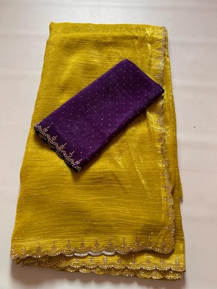 New Crush Chiffon Stone Work Partywear Fancy Designer Saree With Blouse-Mustard