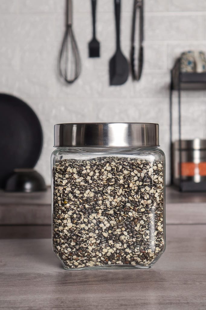 Femora Clear Glass Octo Kitchen Storage Jars, 1150 ml, Set of 2, Free Replacement of Lids