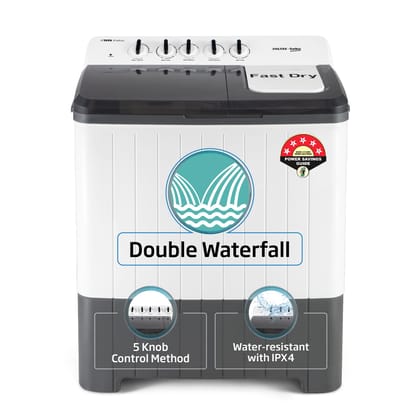Voltas Beko, A Tata Product 10 Kg 5 Star Semi-Automatic Top Load Washing Machine (WTT100UPA/GR5KPTD, Grey, Special pulsator and Double waterfall Technology) Voltas Beko, A Tata Product 10 Kg 5 Star Semi-Automatic Top Load Washing Machine (WTT100UPA/GR5KP