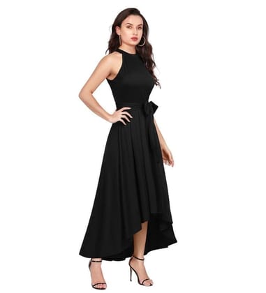 Women's Polyster Solid Helter Neck Sleeveless Dresses (Black, L)-PID56766