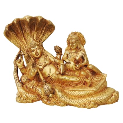Brass Vishnu Laxmi Ji Statue - Handcrafted Hindu God Idol, Height : 10 Inch (BSMAS842 E)