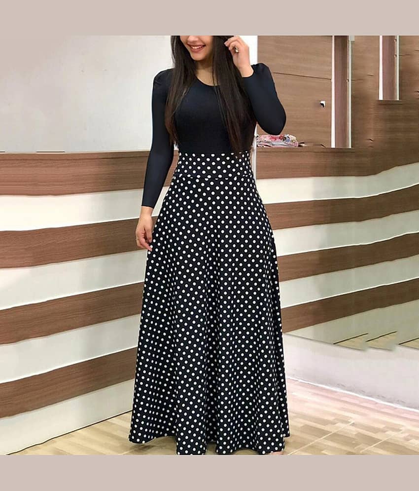 Raabta Fashion Women Crepe Printed Fit & Flare Dress ( Black )