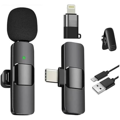 Wireless Collar Microphone with Type-C & Lightning Connector for Smartphones