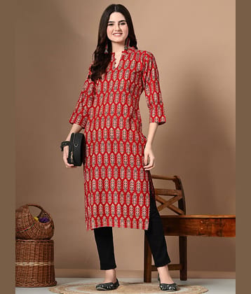 AMTHI 100% Cotton Printed Straight Women's Kurti - Red ( Pack of 1 )