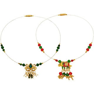 1 Layer Invisible Chain Necklace, Red  Dark Green Combo, Set of 2