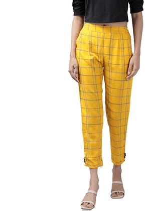 Womens Casual Checked Rayon Trouser Pant Size 2XL (Yellow)