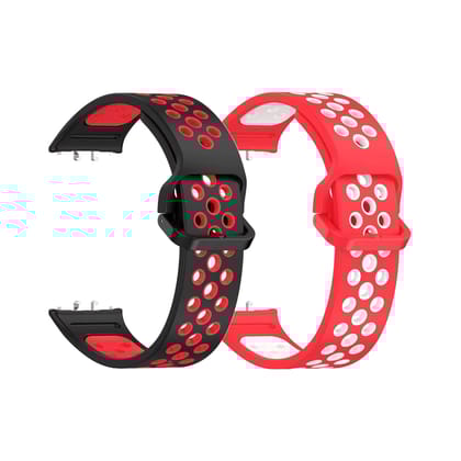 Valente Breathable Silicone Sport Strap for Samsung Galaxy Fit 3 – Comfort and Durability Combined (Pack of 2)-Black & Red + Red & White
