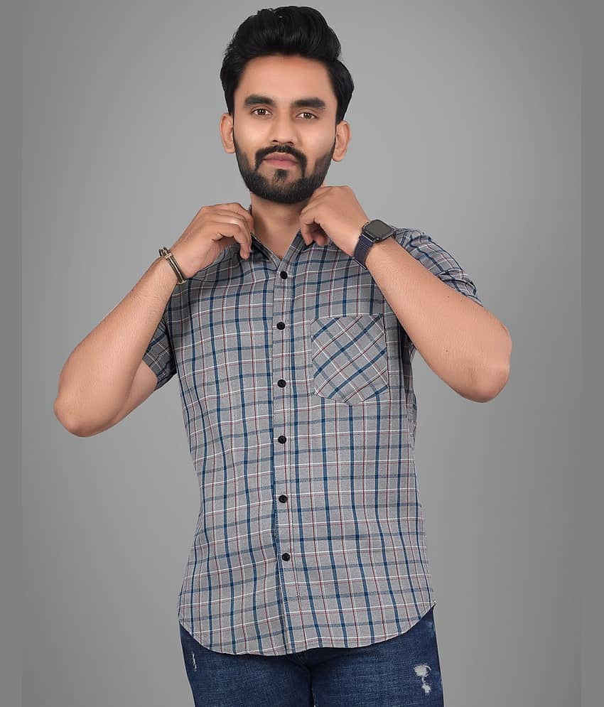 SUR-T Cotton Blend Regular Fit Checks Half Sleeves Men's Casual Shirt - Orange ( Pack of 1 )