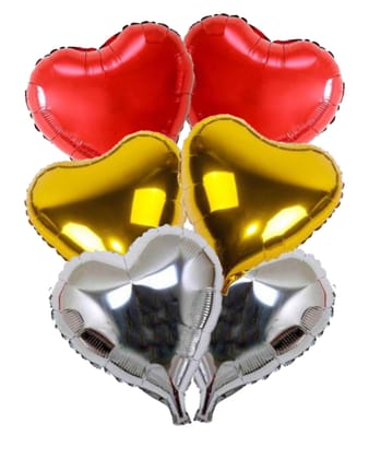 18" Heart Shape Party Decorative Foil Balloon Multi Color -Pack of 6