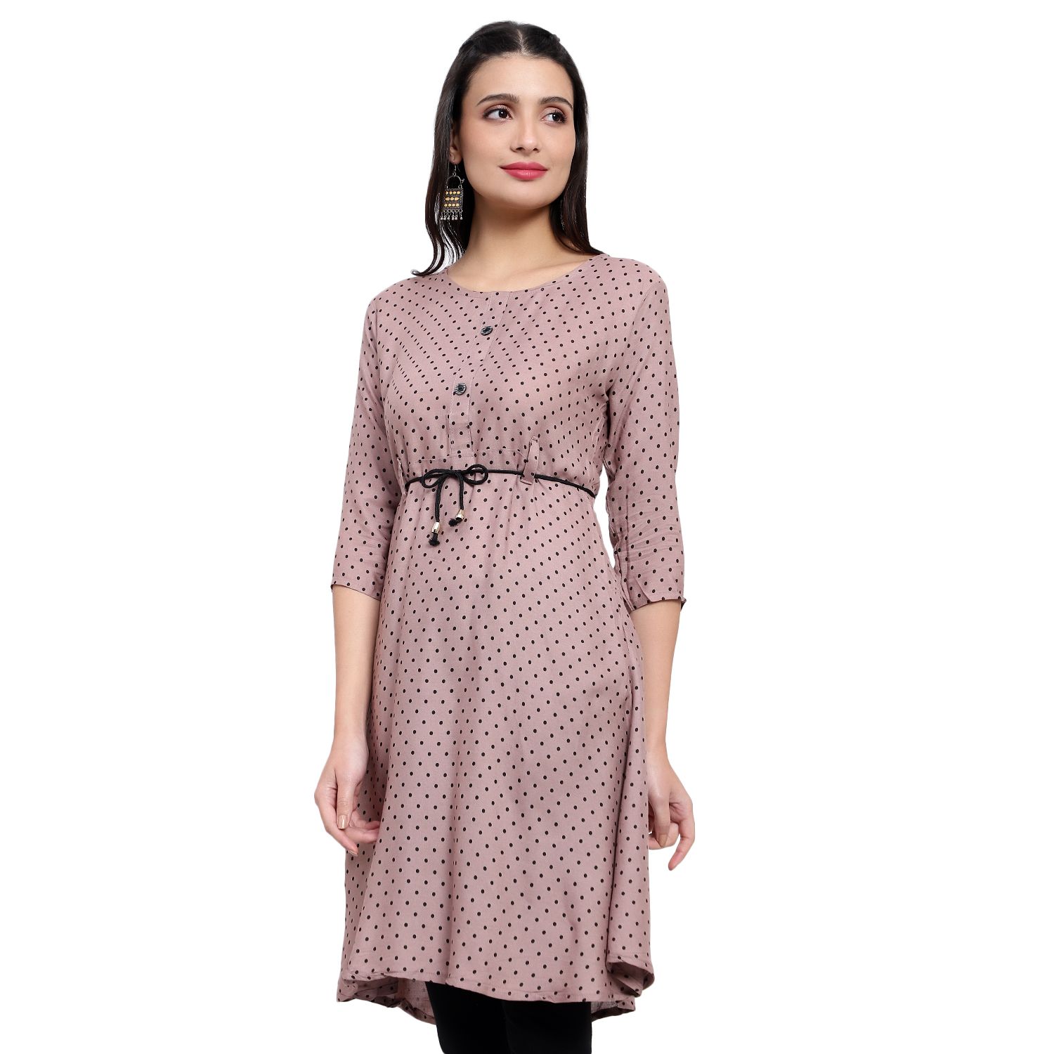MRS RIGHT RAYON PRINTED GREY FLARED KURTA