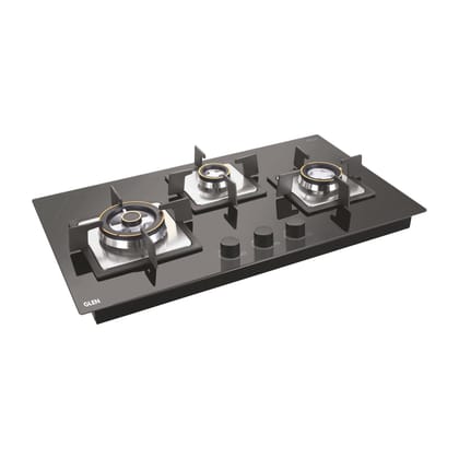 3 Burner Glass Hob Top Triple Ring Burner Double Ring Forged Brass Burners Auto Ignition (1073 SQHTDBTR)