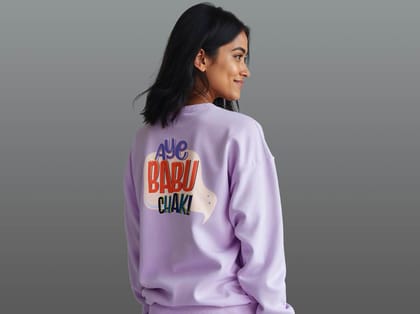 Taarak Mehta Ka Ooltah Chashmah| Lavender Printed Crew Neck Sweatshirt Cotton 350 GSM  (AYE BABUCHAK)