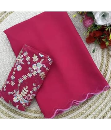 Gullak Georgette Solid Saree With Unstitched Blouse Piece ( Pink )