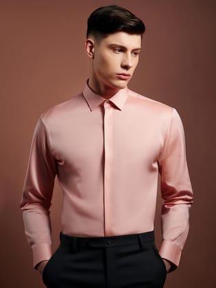 Pink Solid Formal Shirt-PEACHPINK / S