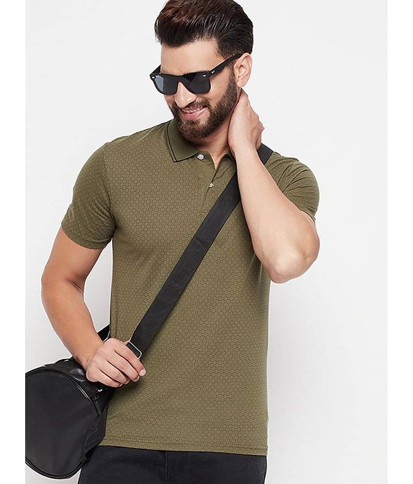 Riss Pack of 1 Polyester Regular Fit Printed Half Sleeves Men's Polo T Shirt ( Olive )