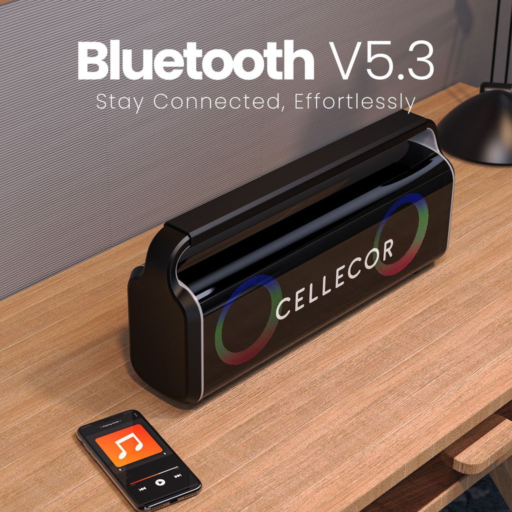 CELLECOR CBS-04 Thunder 120W RMS Bluetooth Speaker with 10 Hours Playtime | TWS Mode | Multiple LED Light Modes | Eco Adjuster | Dual EQ Modes | Multiple Connectivity Wireless Portable (Black Gray)