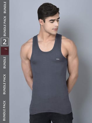 Men's Assorted Pack of 2 Solid Combed Cotton Shrinkless Vest