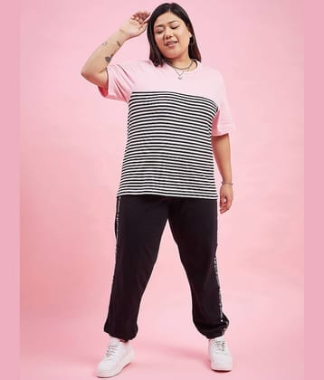 AUSTIVO Women Striped Top With Joggers Co-Ord Set ( Pink )