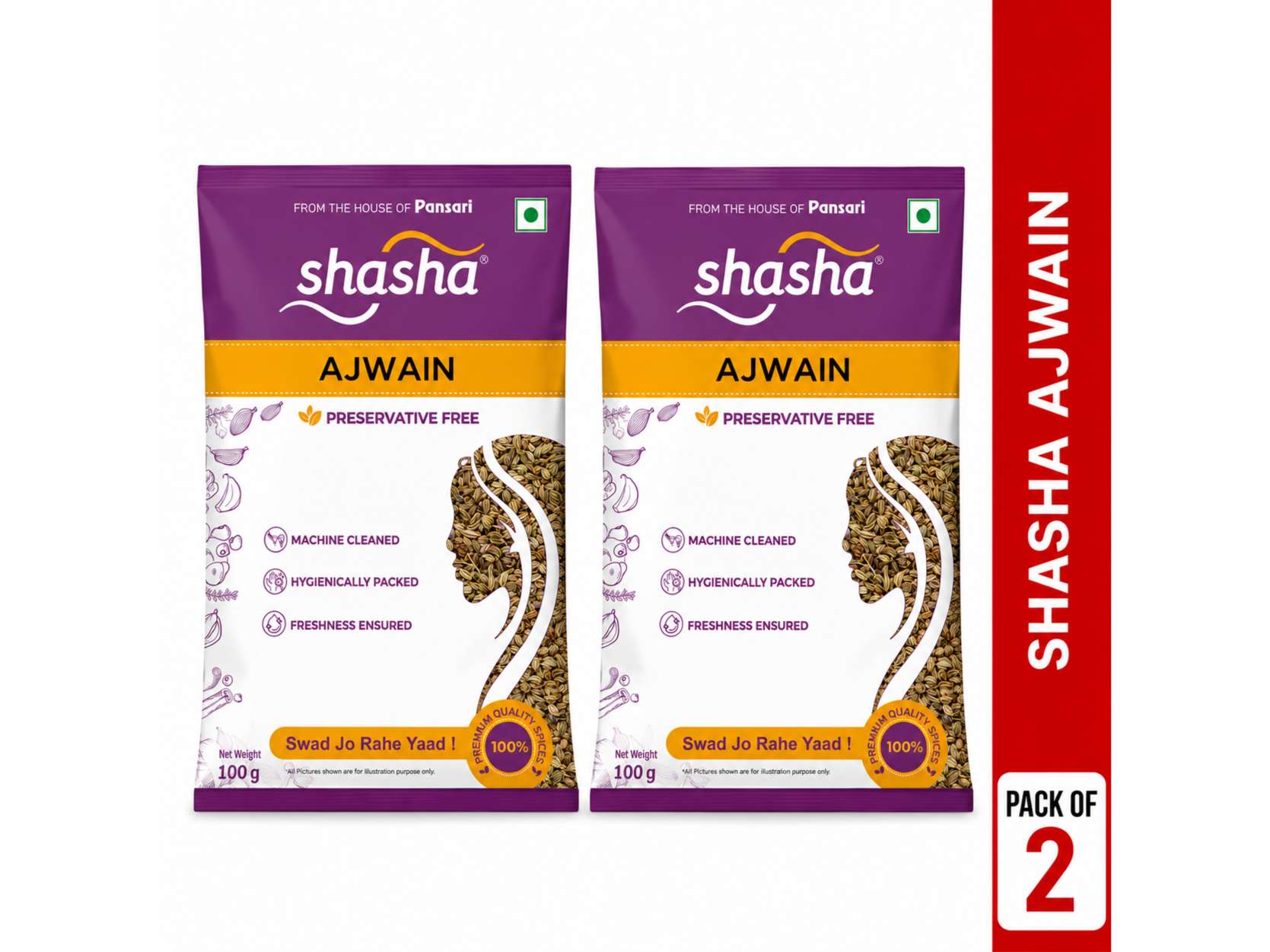 Shasha Whole Ajwain - 100gm (Pack of 2)