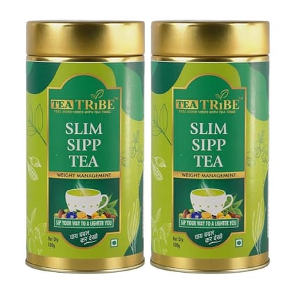 TEA TRIBE Herbal Tea Slim Sipp Green Blend Loose Leaf Tea 100 Gm Pack for Steeping and Herbal Formulation (Pack of - 2)