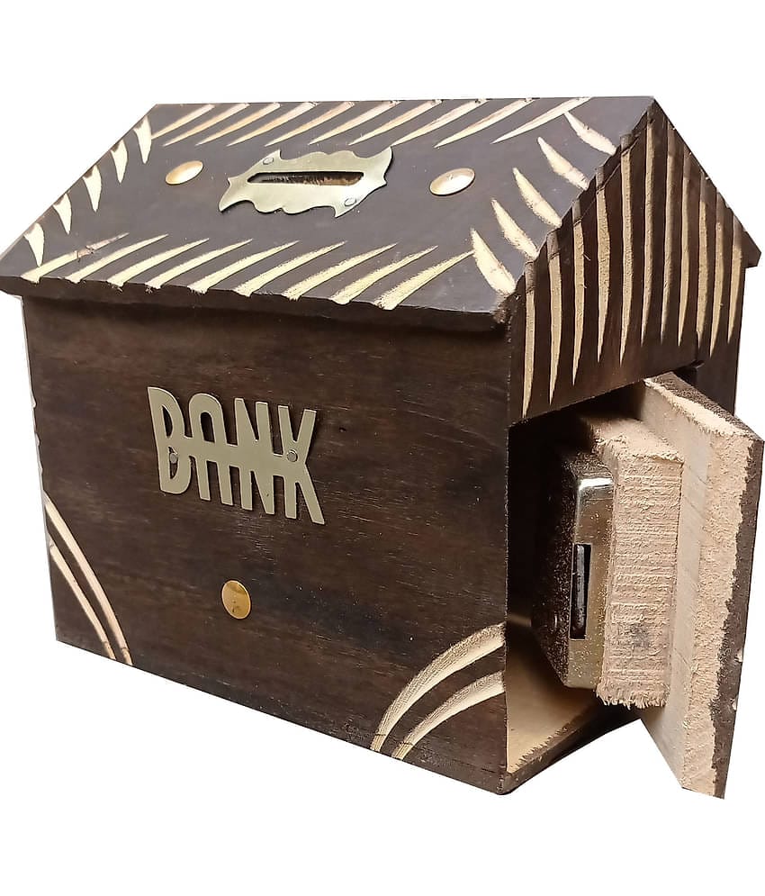 SWH - Wood Brown Piggy Bank ( Pack of 1 )