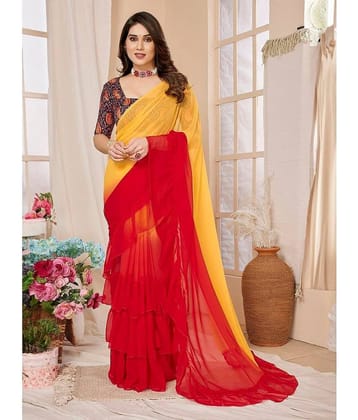 BLEESBURY Georgette Dyed Saree With Unstitched Blouse Piece ( Red )