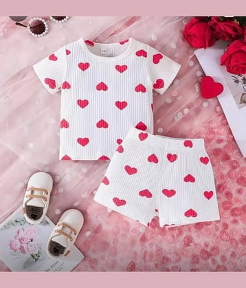 MUSNAHGARMENT Pack of 2 Baby Girls Cotton T-Shirt & Shorts ( White )